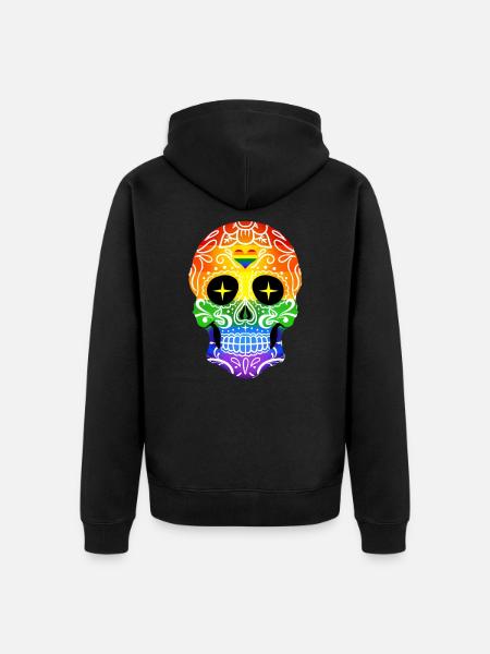 Sugar Skull Gay Pride - Unisex Premium Organic Zip Hoodie - black