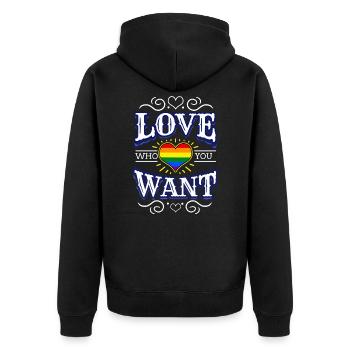 Love Who You Want LGBT Pride - Unisex Premium Bio Zip Hoodie - Schwarz - Hinten - Nico (187cm)