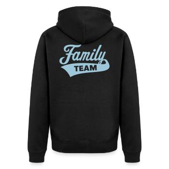 Family Team (Familie / Black) - Unisex Premium Bio Zip Hoodie - Schwarz - Hinten - Nico (187cm)