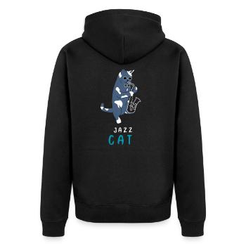 Katze mit Saxophon Geschenk Jazz Musikinstrument - Unisex Premium Bio Zip Hoodie - Schwarz - Hinten - Nico (187cm)