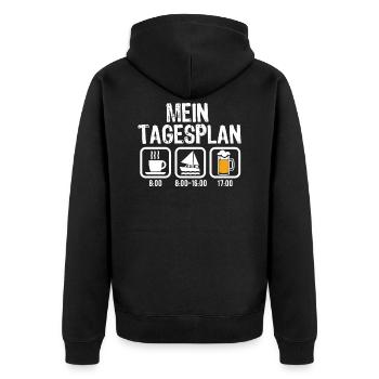 MEIN TAGESPLAN SEGELN - Unisex Premium Bio Zip Hoodie - Schwarz - Hinten - Nico (187cm)