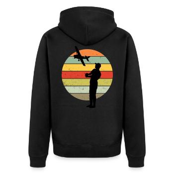 Modellflug Modellbauer Flugzeug Retro Geschenk - Unisex Premium Bio Zip Hoodie - Schwarz - Hinten - Nico (187cm)
