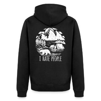 Ich hasse Menschen - Unisex Premium Bio Zip Hoodie - Schwarz - Hinten - Nico (187cm)