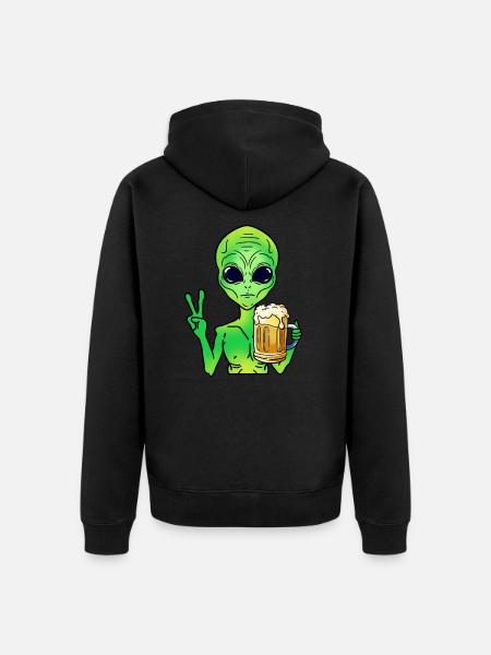 Alien trinkt Bier - Unisex Premium Bio Zip Hoodie - Schwarz