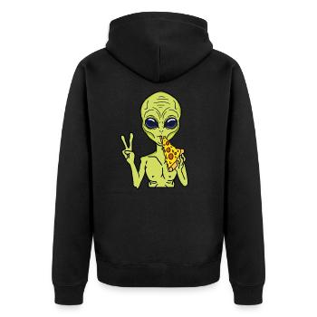 Alien mange de la pizza pour les amoureux des extraterrestres - Veste à capuche bio Premium Unisexe - noir - Dos - Nico (187cm)