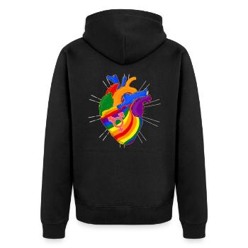 LGBT Regenbogen Herz - Unisex Premium Bio Zip Hoodie - Schwarz - Hinten - Nico (187cm)