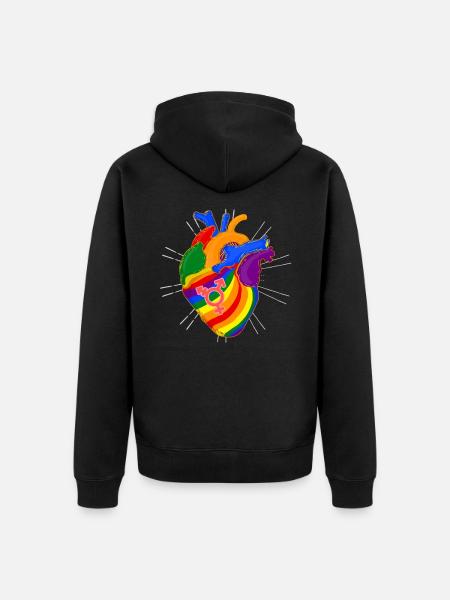 LGBT rainbow heart - Unisex Premium Organic Zip Hoodie - black