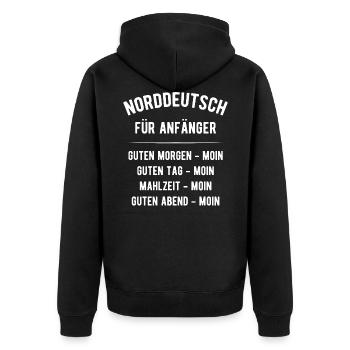 Norddeutsch für Anfänger - Unisex Premium Bio Zip Hoodie - Schwarz - Hinten - Nico (187cm)