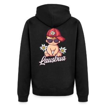 Lausbua - Unisex Premium Bio Zip Hoodie - Schwarz - Hinten - Nico (187cm)