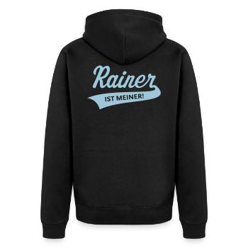 Rainer – Ist Meiner! (Verlobung / Hochzeit) - Unisex Premium Bio Zip Hoodie - Schwarz - Hinten - Nico (187cm)