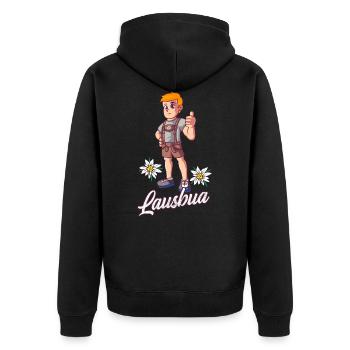 Lausbua - Unisex Premium Bio Zip Hoodie - Schwarz - Hinten - Nico (187cm)
