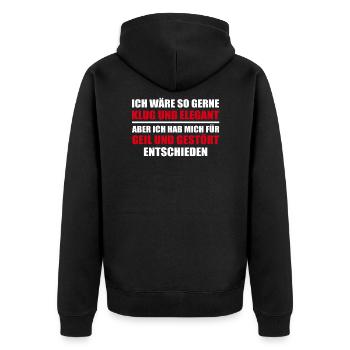 ich wäre so gerne klug und elegant - Unisex Premium Bio Zip Hoodie - Schwarz - Hinten - Nico (187cm)
