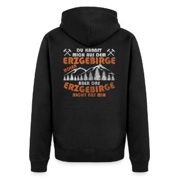 Erzgebirge Sachsen Sächsisch Arzgebirg Daheem - Unisex Premium Bio Zip Hoodie - Schwarz - Hinten - Nico (187cm)