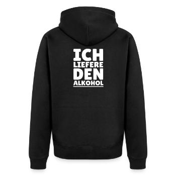 Ich liefere den Alkohol lustiges Partneroutfit - Unisex Premium Bio Zip Hoodie - Schwarz - Hinten - Nico (187cm)