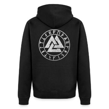 Odin Knoten Runen Kreis Wikinger Germanen Kelten - Unisex Premium Bio Zip Hoodie - Schwarz - Hinten - Nico (187cm)