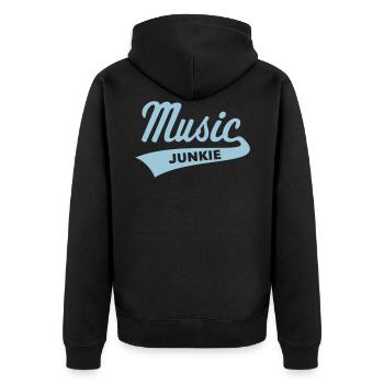 Music Junkie (Musik / Musikjunkie / Musikverrückt) - Unisex Premium Bio Zip Hoodie - Schwarz - Hinten - Nico (187cm)