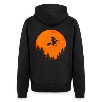 Halloween Hexe auf Hexenbesen - Unisex Premium Bio Zip Hoodie - Schwarz - Hinten - Nico (187cm)