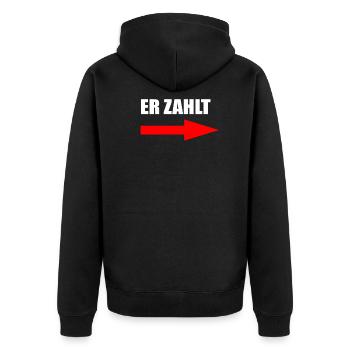 Er zahlt Lustig Funshirt - Unisex Premium Bio Zip Hoodie - Schwarz - Hinten - Nico (187cm)