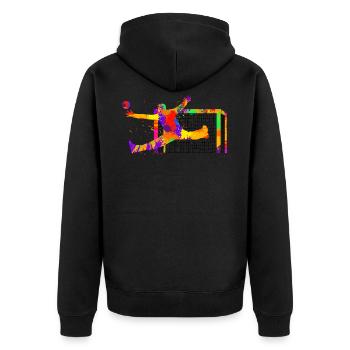 Aquarell-Splash Handball-Torwart Geschenkidee - Unisex Premium Bio Zip Hoodie - Schwarz - Hinten - Nico (187cm)