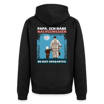 Feuerwehr Feuerwehrmann Vater Geschenk Sohn - Unisex Premium Bio Zip Hoodie - Schwarz - Hinten - Nico (187cm)