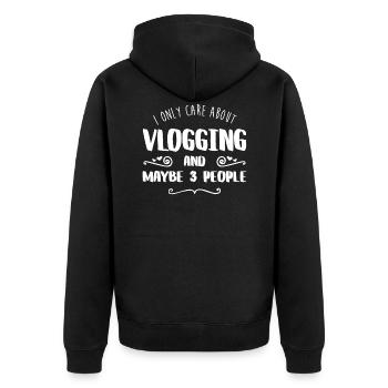 I Only Care About Vlogging FUNNY TEE SHIRT - Unisex Premium Bio Zip Hoodie - Schwarz - Hinten - Nico (187cm)