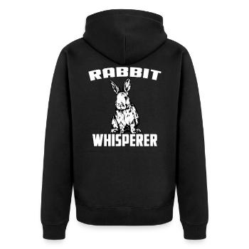 Rabbit Whisperer - Unisex Premium Organic Zip Hoodie - black - Back - Nico (187cm)