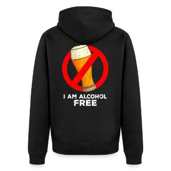 Ich bin alkoholfrei Nüchternheit Bewusstsein - Unisex Premium Bio Zip Hoodie - Schwarz - Hinten - Nico (187cm)