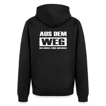 Sauna Aufguss Saunieren Schwitzen lustiger Spruch - Unisex Premium Bio Zip Hoodie - Schwarz - Hinten - Nico (187cm)