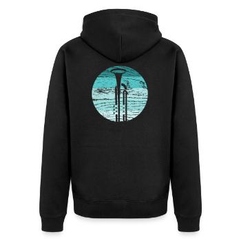 Trompete - Unisex Premium Bio Zip Hoodie - Schwarz - Hinten - Nico (187cm)