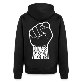 Omas gegen rechts - Unisex Premium Bio Zip Hoodie - Schwarz - Hinten - Nico (187cm)