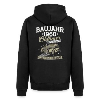 Baujahr 1960 geboren Oldtimer Geburtstag Geschenk - Unisex Premium Bio Zip Hoodie - Schwarz - Hinten - Nico (187cm)