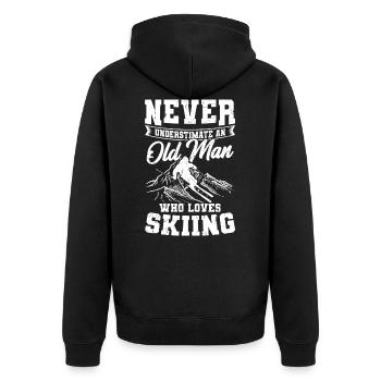 unterschätze niemals Ski Opa Großvater Geschenk - Unisex Premium Bio Zip Hoodie - Schwarz - Hinten - Nico (187cm)