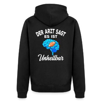 American Football Footballer Rugbyteam Outfit - Unisex Premium Bio Zip Hoodie - Schwarz - Hinten - Nico (187cm)