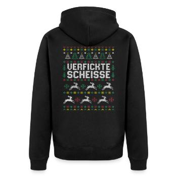 Verfickte Scheisse Ugly Christmas - Unisex Premium Bio Zip Hoodie - Schwarz - Hinten - Nico (187cm)