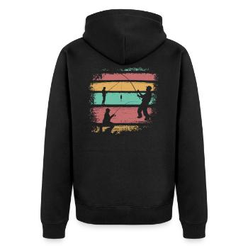 Angeln Vintage Retro - Unisex Premium Bio Zip Hoodie - Schwarz - Hinten - Nico (187cm)