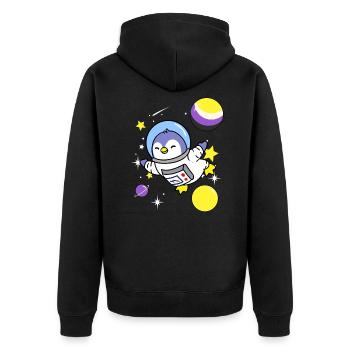 Nonbinary penguin in space Nonbinary Pride - Unisex Premium Organic Zip Hoodie - black - Back - Nico (187cm)