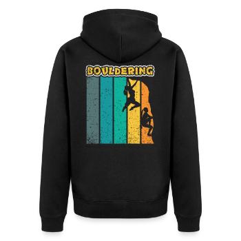 Bouldern Klettern Kletterer Boulderer Geschenk - Unisex Premium Bio Zip Hoodie - Schwarz - Hinten - Nico (187cm)