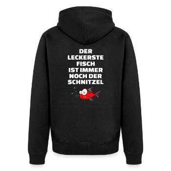 der leckerste Fisch ist der Schnitzel - Unisex Premium Bio Zip Hoodie - Schwarz - Hinten - Nico (187cm)