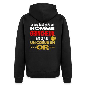 Grincheux grognon coeur en or. Cadeau homme humour - Veste à capuche bio Premium Unisexe - noir - Dos - Nico (187cm)