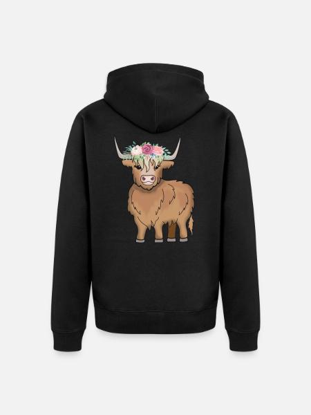 Skotlannin ylämaan ylämaakarjan lehmä - Premium unisex luomu-huppari vetoketjulla - musta