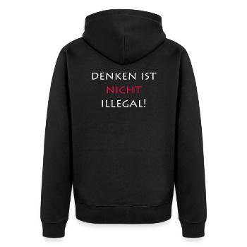 Denken ist nicht illegal - Unisex Premium Bio Zip Hoodie - Schwarz - Hinten - Nico (187cm)