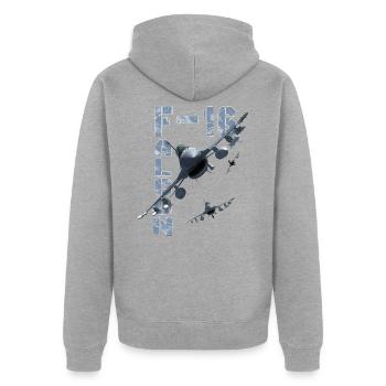 F16 FALCON - 2012 - Unisex Premium Bio Zip Hoodie - Grau meliert - Hinten - Nico (187cm)