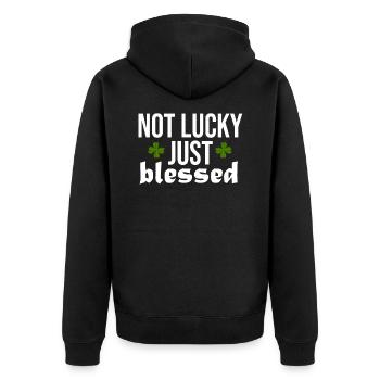 Lucky Luck Blessing Blessed Divine - Unisex Premium Organic Zip Hoodie - black - Back - Nico (187cm)
