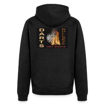 Darts, Dart, Darten, Pfeile, Dartscheibe,dartboard - Unisex Premium Bio Zip Hoodie - Schwarz - Hinten - Nico (187cm)