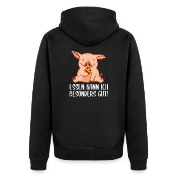Süßes Schwein Essen kann ich besonders gut - Unisex Premium Bio Zip Hoodie - Schwarz - Hinten - Nico (187cm)
