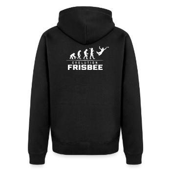 EVOLUTION OF FRISBEE - Unisex Premium Bio Zip Hoodie - Schwarz - Hinten - Nico (187cm)