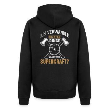 Ich Verwandle Holz In Tolle Dinge | Schreiner Holz - Unisex Premium Bio Zip Hoodie - Schwarz - Hinten - Nico (187cm)
