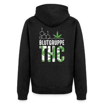 Blutgruppe THC | Lustiges Cannabis Druffi Geschenk - Unisex Premium Bio Zip Hoodie - Schwarz - Hinten - Nico (187cm)