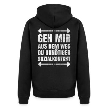 Sozialkontakt Abstandsregel - Unisex Premium Bio Zip Hoodie - Schwarz - Hinten - Nico (187cm)