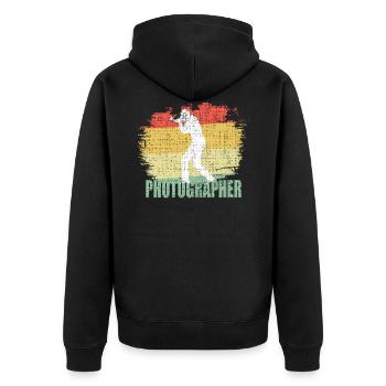 Distressed Photographer T Shirt - Unisex Premium Organic Zip Hoodie - black - Back - Nico (187cm)